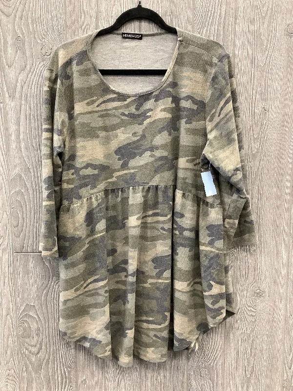 Top Long Sleeve By Heimish Usa In Camouflage Print, Size: 3x