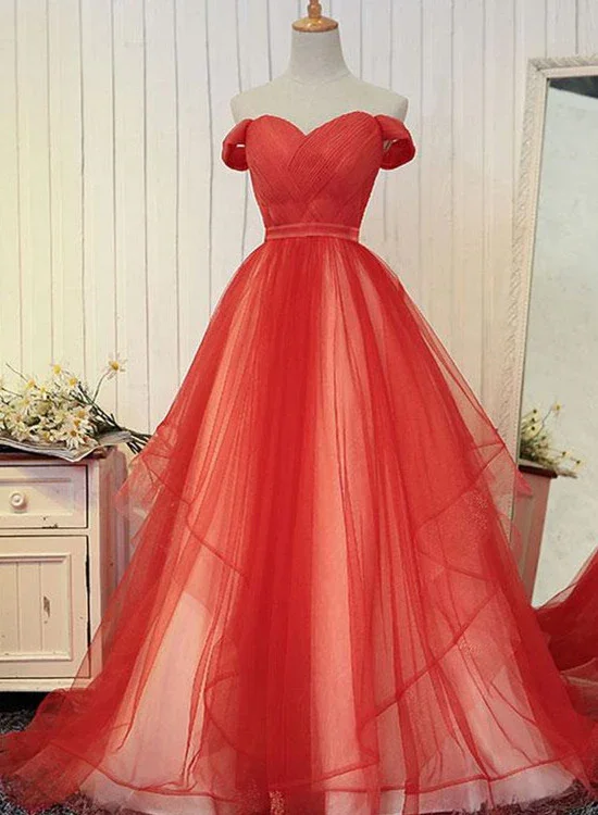 Hot Red Tulle Party Gown, Off The Shoulder Women Formal Dress  gh537