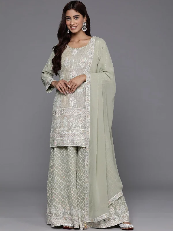 Libas Art Green Self Design Georgette Straight Suit With Dupatta