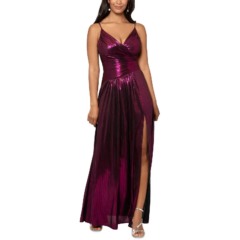 Betsy & Adam Womens Metallic Long Cocktail and Party Dress