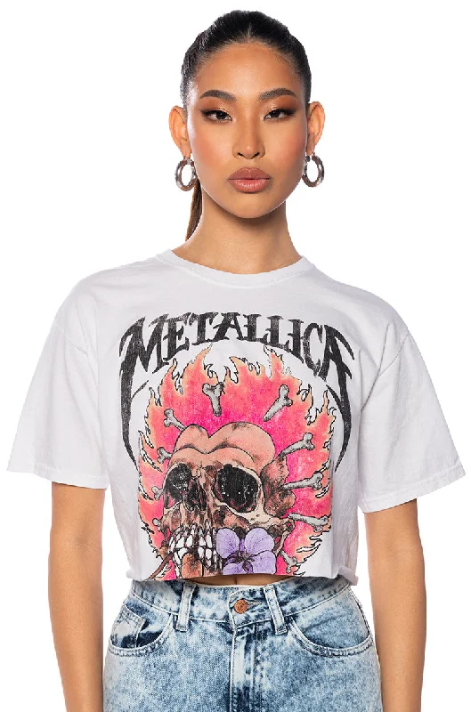 METALLICA FLORAL SKULL CROPPED T SHIRT