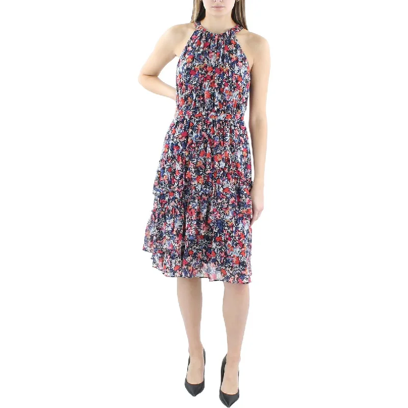 BCBGMAXAZRIA Womens Floral Ruffle Cocktail And Party Dress