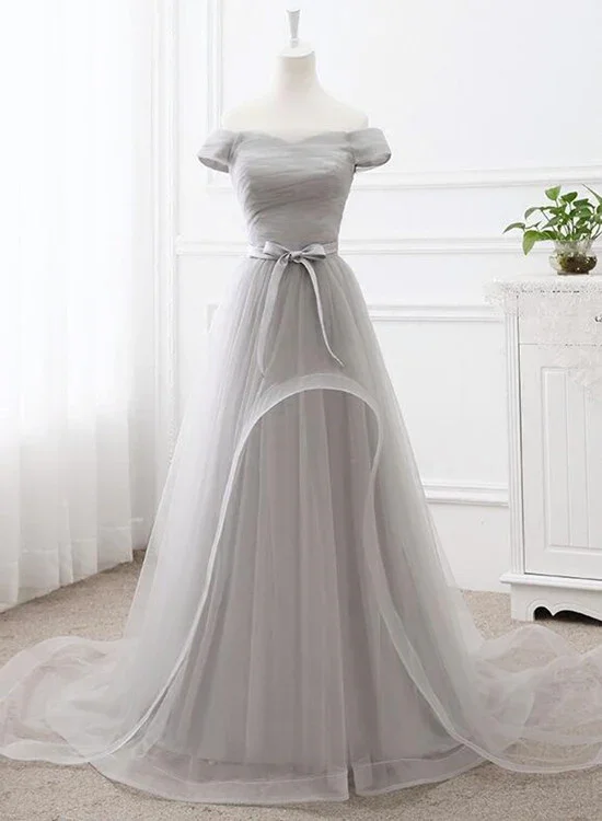 Grey Tulle Party Dress  Tulle Long Formal Gown New Long Grey Gown gh554