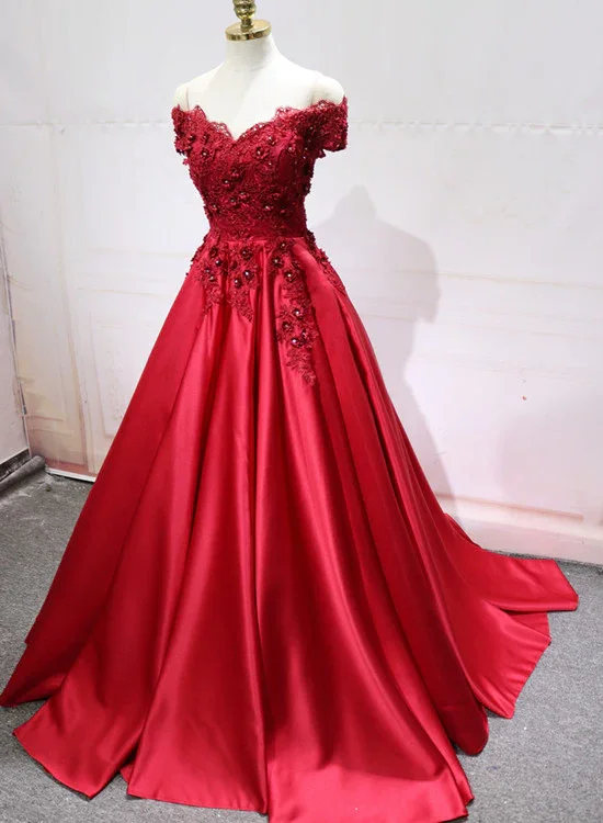 Red Satin Gorgeous Long Formal Dress, Red Party Gown  gh534