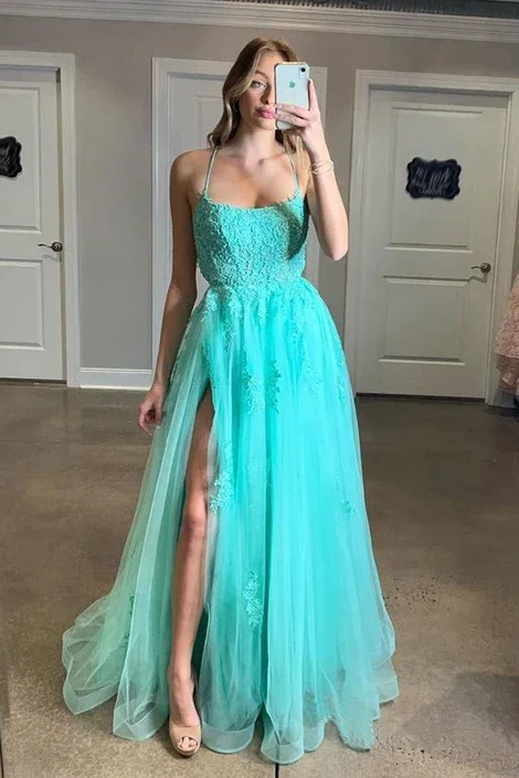 Green Prom Dress with Slit, Prom Dresses, Evening Dress, Dance Dress, Graduation School Party Gown  gh2163