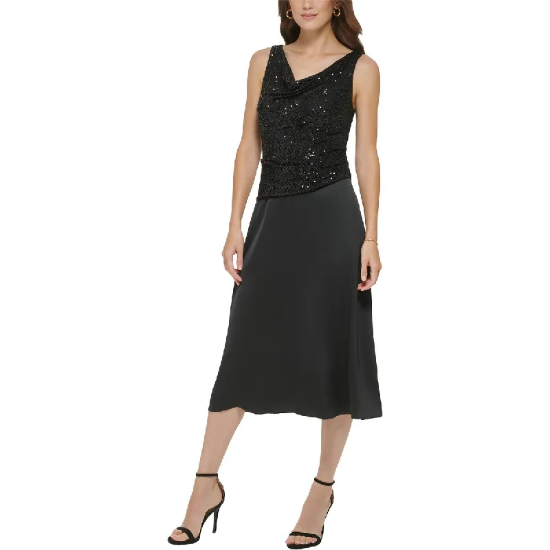 DKNY Womens Sequin Top Cowl Neck Cocktail and Party Dress