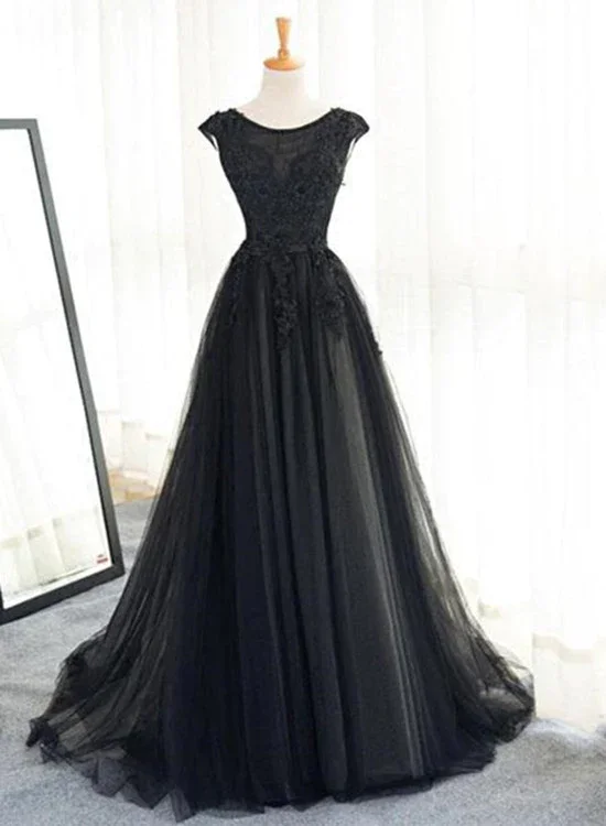 Beautiful Black Tulle Evening Party Dress, Black Party Dress  Formal Dress  gh594