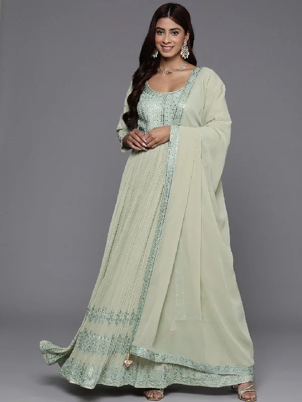 Libas Art Green Embroidered Georgette Anarkali Suit With Dupatta