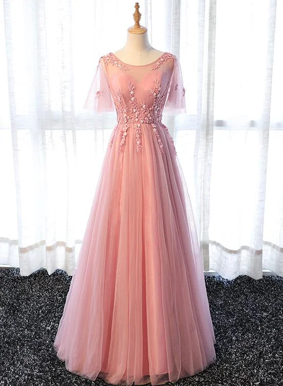 Pink Tulle Elegant Party Dress Long, Handmade Formal Gowns  Prom Dress gh597