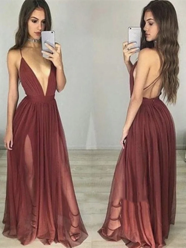 Sexy V Neck Backless Long Maroon/Burgundy Prom Dresses, Bridesmaid Dresses, Long Backless Evening Dresses