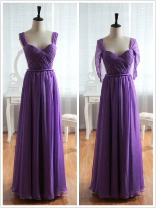 Light Purple Cap Sleeves Backless Chiffon Prom Dress, Purple Bridesmaid Dress