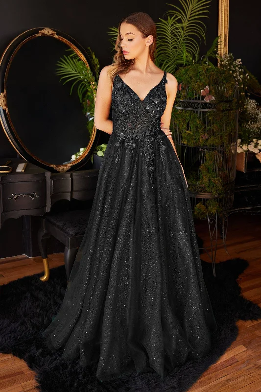 Lace Floral A-Line Vintage Applique Floral V-neck Bodice Long Prom & Bridesmaid Dress CDCD0181