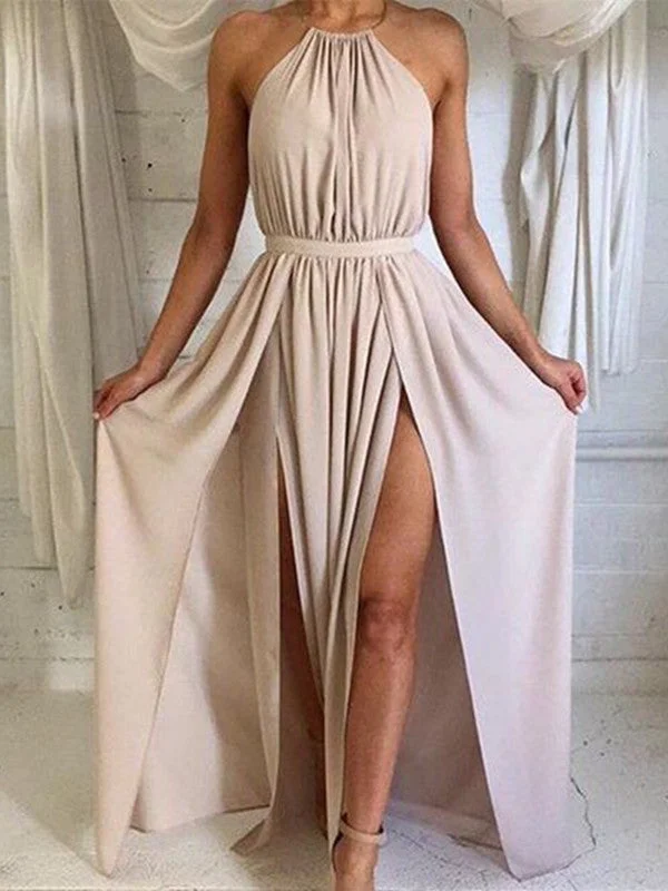 Custom Made A Line Halter Neck Backless Long Prom Dress, Long Formal Dress, Bridesmaid Dress