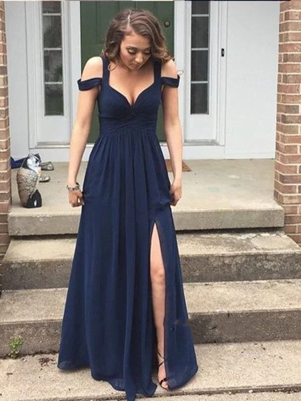 Custom Made A Line Off Shoulder Navy Blue Long Prom Dress, Navy Blue Formal Dress, Bridesmaid Dresses