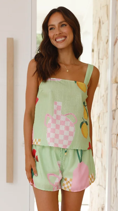 Addison Top and Shorts Set - Green Vase Print