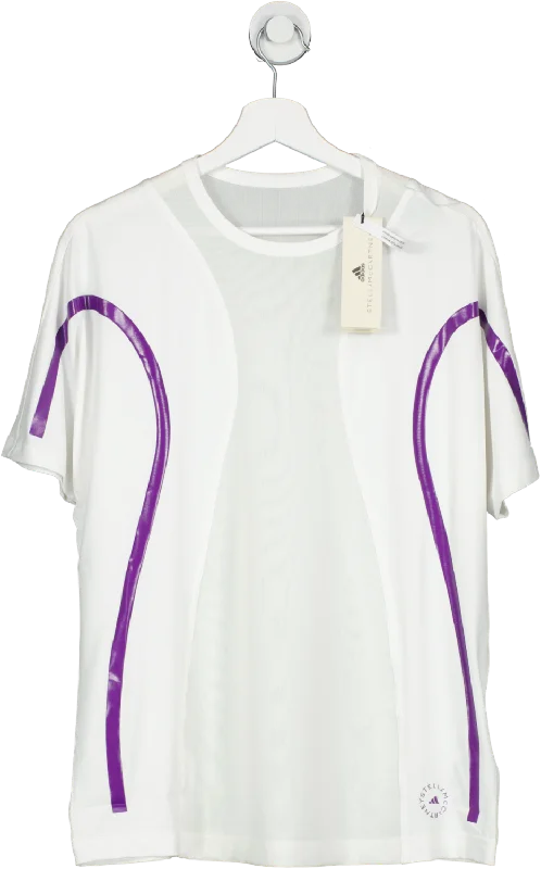 Adidas by Stella Mccartney Conscious  Loose Running Logo Tee In White & Active Purple UK M