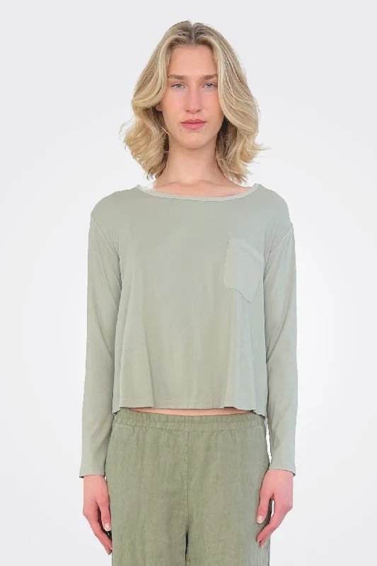 Boatneck Stretch Cotton Jersey T-Shirt - Sage Green