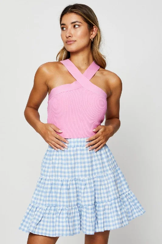 Check Flare Skirt Mini High Rise