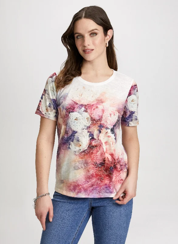 Floral Print Burnout Tee