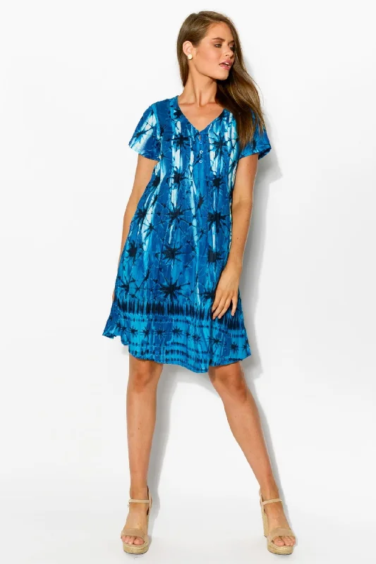 Indigo Shibori Tie Dye Crinkle Tunic Dress