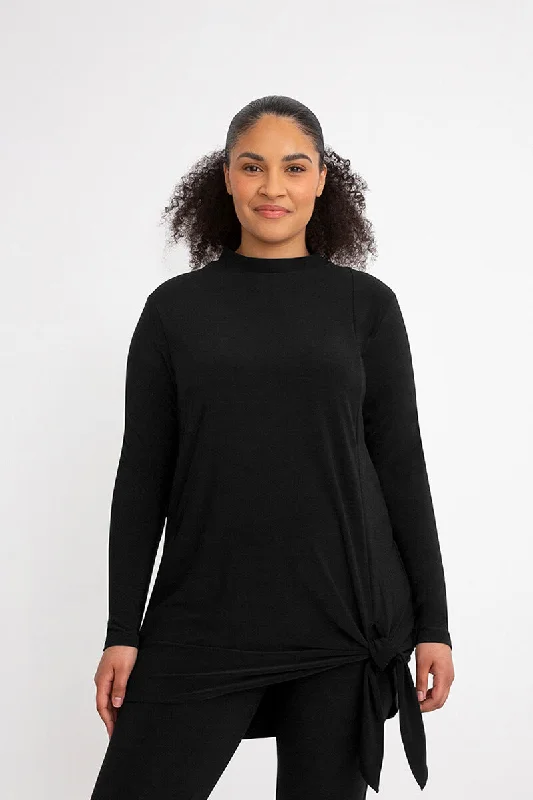 Mock Neck Tie Tunic | Black