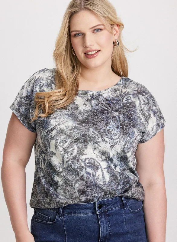 Paisley Print Burnout T-Shirt