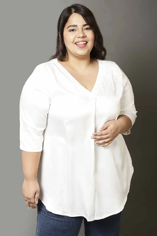 Plus Size White Satin Centre Pleat Top