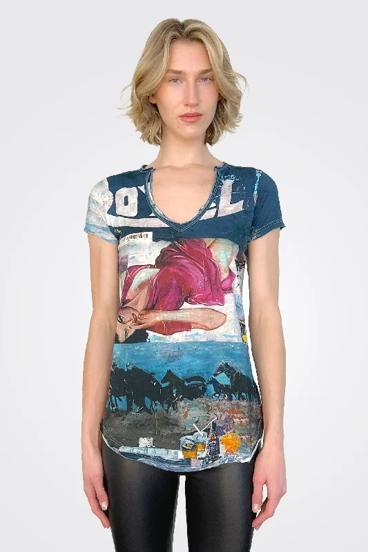 V Neck Tee - Pop Art Blue