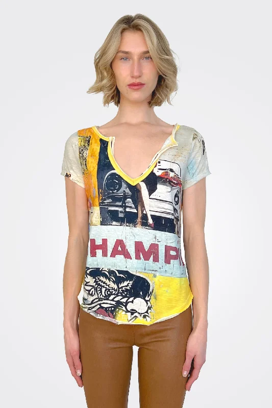 V Neck Tee - Pop Art Yellow