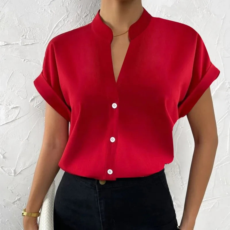 Women's Satin Rolled Sleeve Blouse Tops Fashion Designer T-Shirts