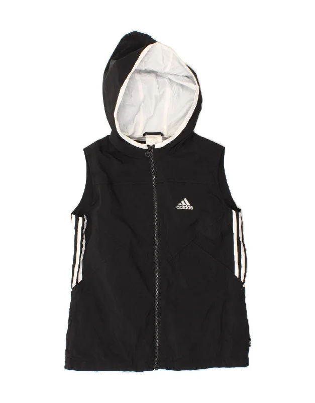 ADIDAS Womens Graphic Hooded Gilet UK 10 Small Black Striped Polyester