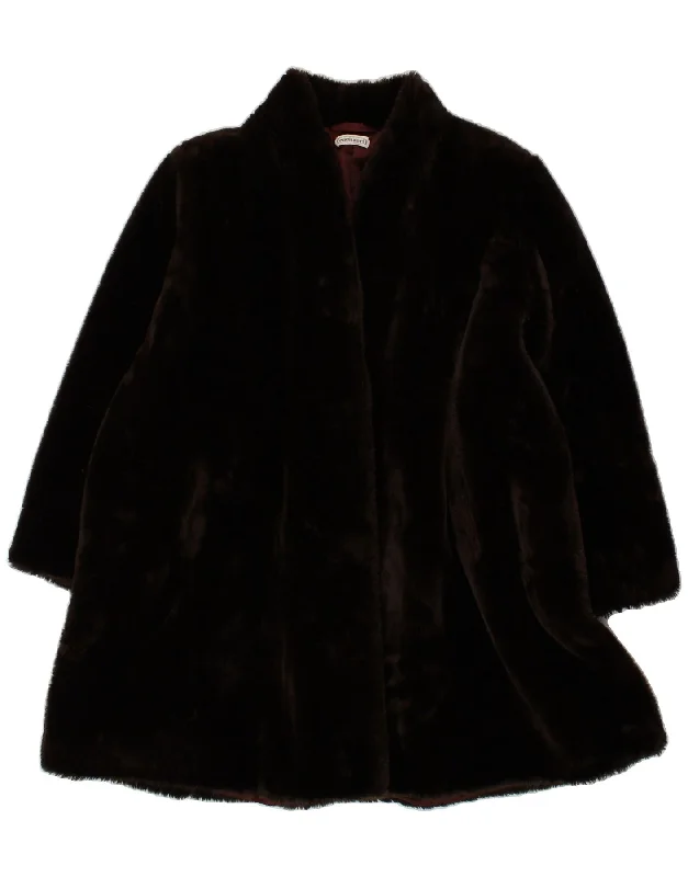 CACHAREL Womens Faux Fur Overcoat IT 42 Medium Brown Acrylic