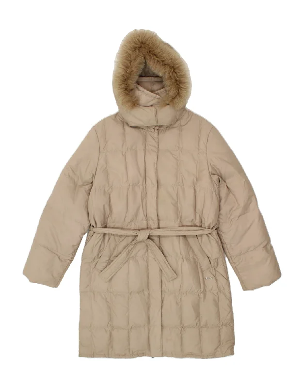 FILA Womens Hooded Padded Coat IT 44 Medium  Beige Polyester