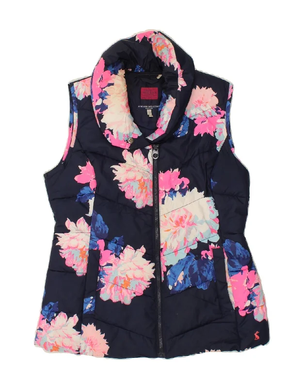 JOULES Womens Padded Gilet UK 12 Medium Navy Blue Floral Polyester