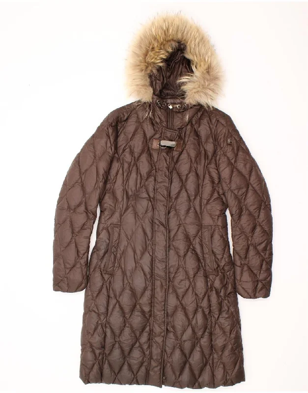 MARINA YACHTING Womens Hooded Padded Coat IT 44 Medium Brown Polyamide