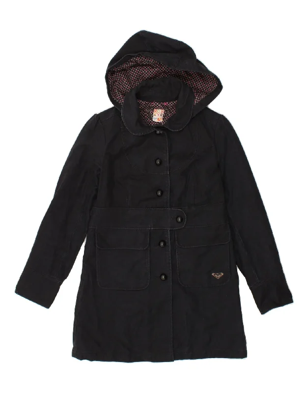 ROXY Womens Hooded Overcoat UK 10 Small Black