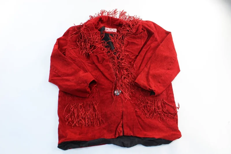 She Apparel Red Suede Fringed Coat