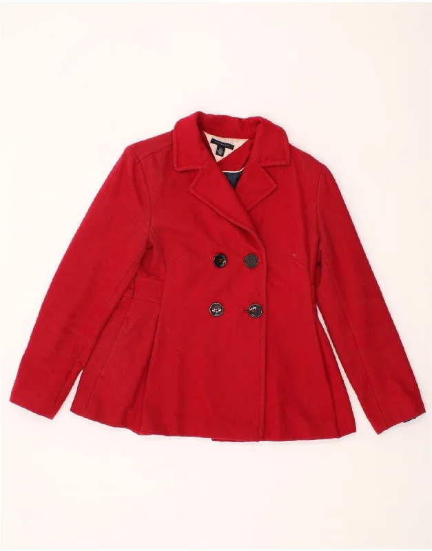 TOMMY HILFIGER Womens Double Breasted Coat UK 14 Medium Red Polyester