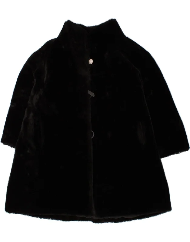 VINTAGE Womens Faux Fur Overcoat UK 16 Large Black