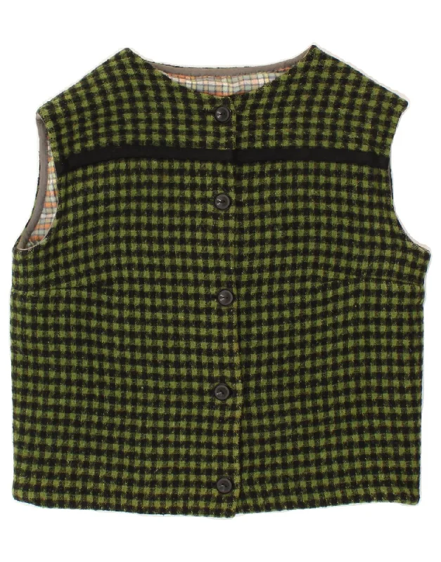 VINTAGE Womens Gilet UK 14 Medium Green Gingham