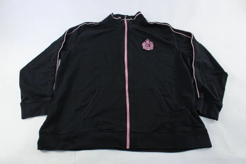 Women's Ralph Lauren Embroidered Logo Black& Pink Zip Up Jacket