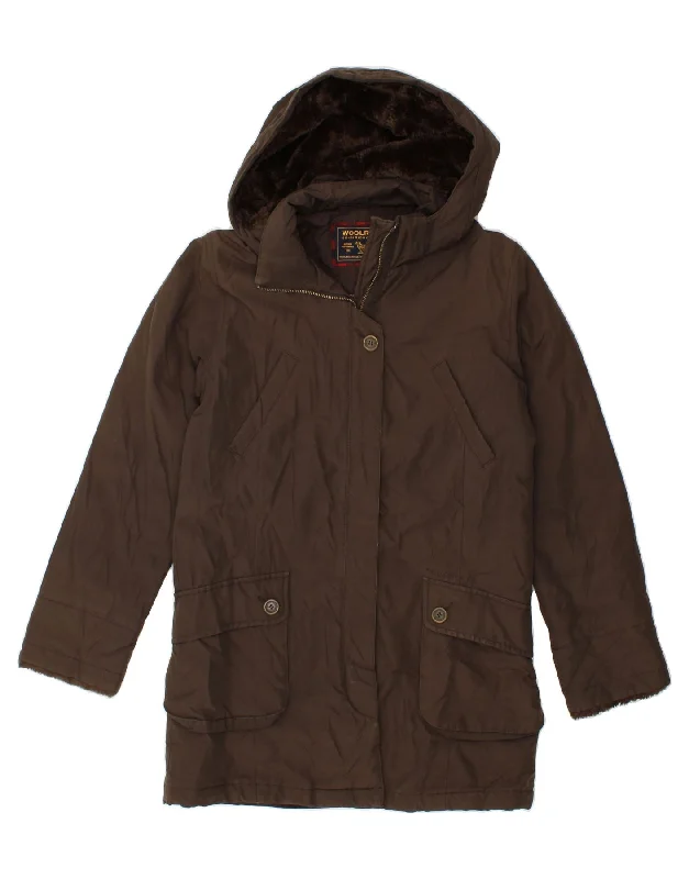 WOOLRICH Womens Hooded Padded Coat UK 12 Medium Brown