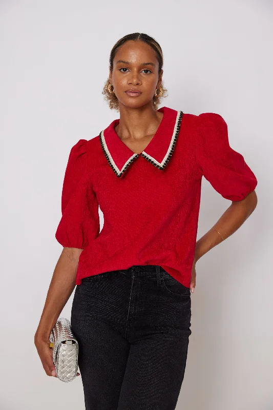 Carmen Crushed Velvet Collared Top