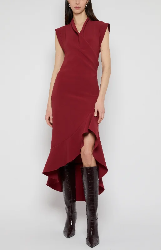 DRAPE FRONT RUFFLE HEM DRESS