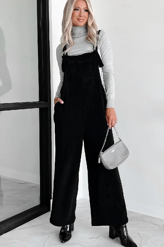 Playful Impression Soft Corduroy Overall Jumpsuit (Black)