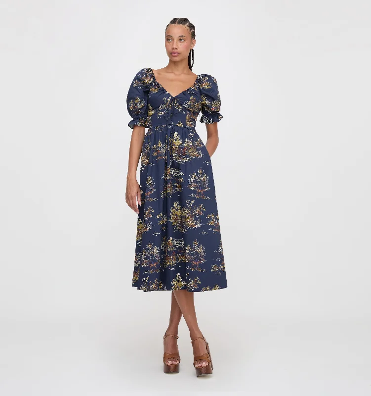 The Ophelia Dress - Navy Equestrian Toile