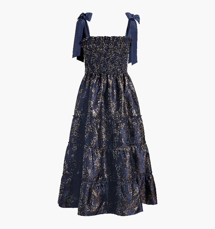 Navy Bird Brocade