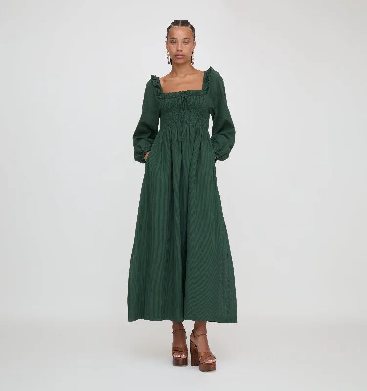 The Scarlett Long Sleeve Nap Dress - Green Shadow Stripe