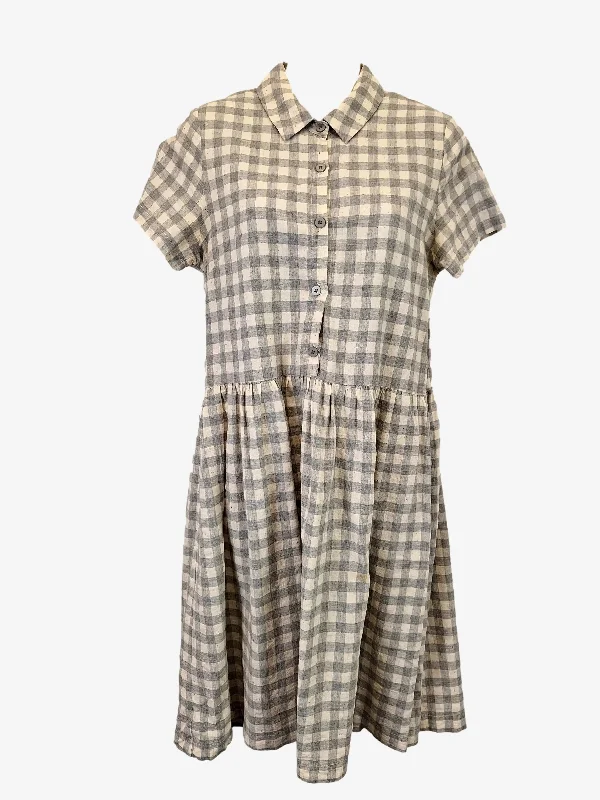 Gorman Checkered Shirt Style Gathered Midi Dress Size 8