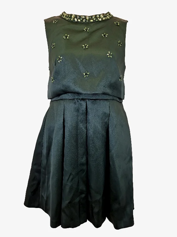 Review Forest Green Embellished Evening Midi Dress Size 14